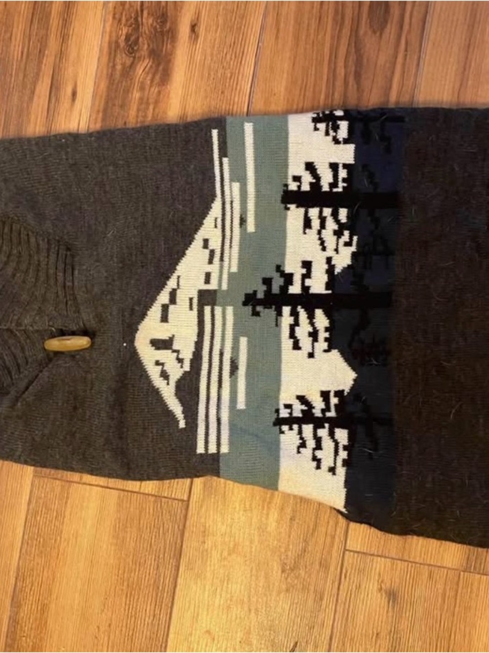 Cozy Gray Dog Sweater with Mountain & Tree Pattern